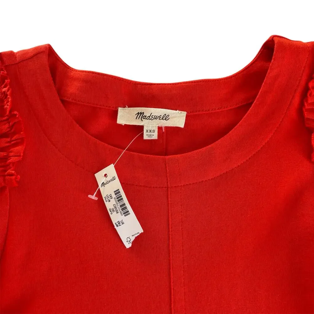 Madewell Puff Sleeve Cotton Crewneck Tee Shirt Bright Flame Women’s Size XXS NWT